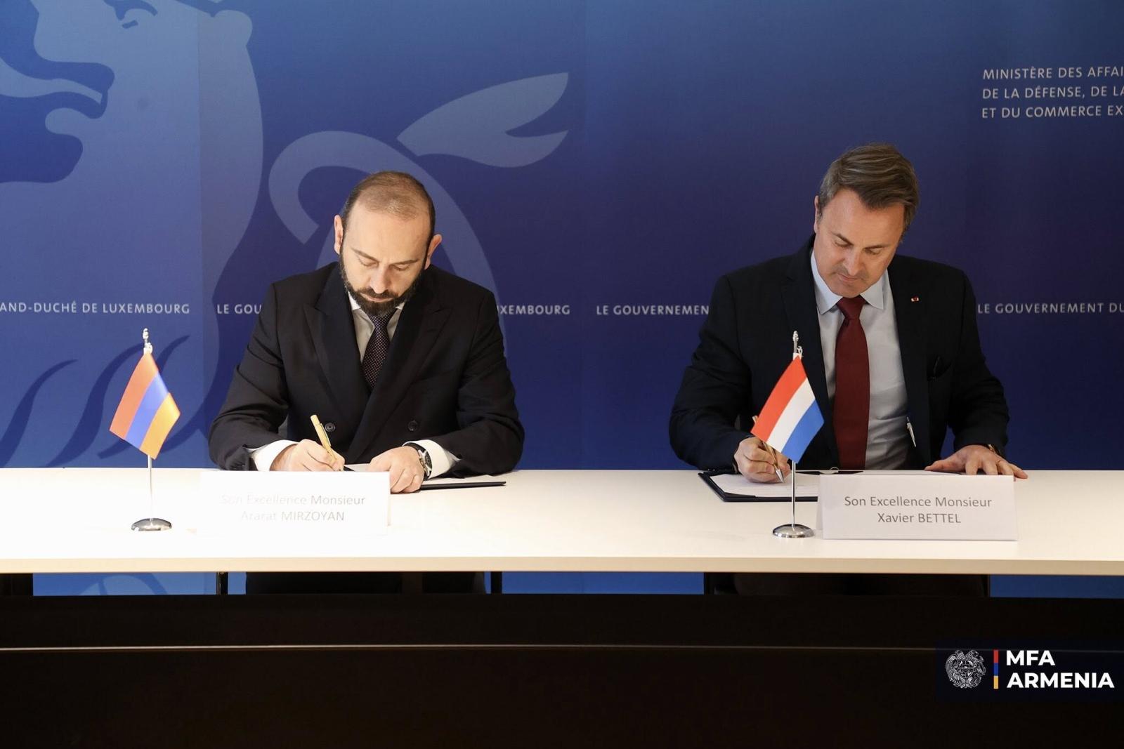Подписана Совместная декларация о стратегическом партнерстве между Арменией и Люксембургом